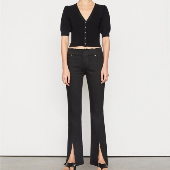 FRAME Le Pixie Cutoff Waist Slit Hem Mini Boot Jeans Film Noir Size 25 - Picture 5 of 11